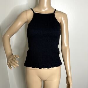 SO Black Ruched High Neck Tank Top